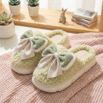 Cute Pink Fluffy Slippers with Bows - Cozy Indoor House Shoes for Women