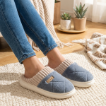 Blue Quilted Slippers - Comfortable & Stylish House Shoes