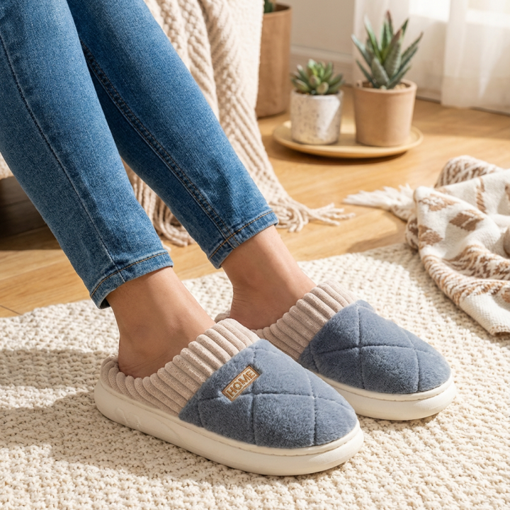 Blue Quilted Slippers - Comfortable & Stylish House Shoes