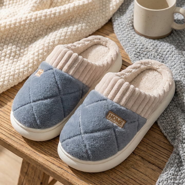 Blue Quilted Slippers - Comfortable & Stylish House Shoes
