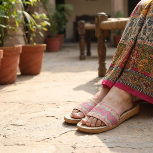 Chic Pink Woven Slide Sandals with Espadrille Sole - Women's Summer Slip-Ons