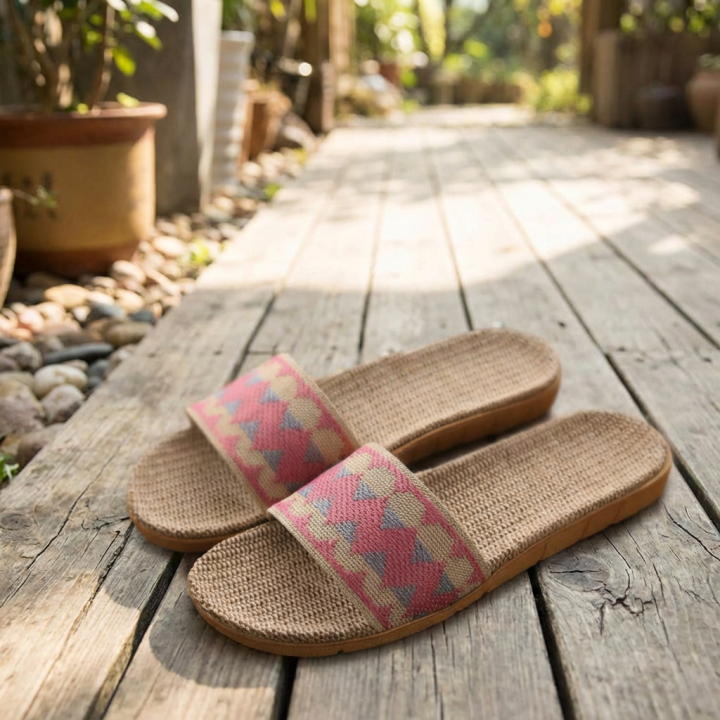 Chic Pink Woven Slide Sandals with Espadrille Sole - Women's Summer Slip-Ons