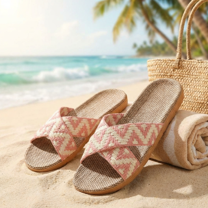 Chic Pink Woven Slide Sandals with Espadrille Sole - Women's Summer Slip-Ons