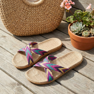Chic Pink Woven Slide Sandals with Espadrille Sole - Women's Summer Slip-Ons