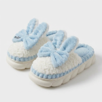 Cozy White & Pink Fluffy Bunny Slippers with Bows - Adorable Plush House Shoes for Women (Blue & Pink)