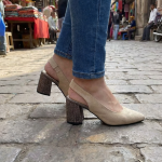 Beige Suede Glitter Block Heel Slingback Heels - Elegant and Stylish Shoes