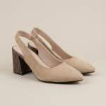 Beige Suede Glitter Block Heel Slingback Heels - Elegant and Stylish Shoes