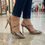 Metallic Bronze Criss-Cross Strap Pointed Toe Slingback Heels