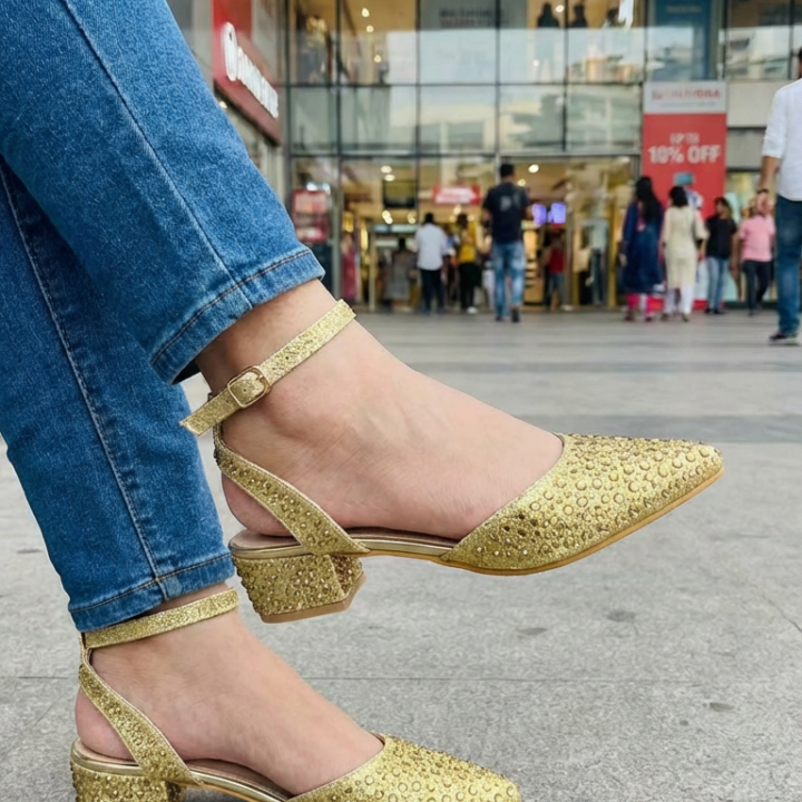 Sparkling Bronze Glitter Slingback Heels with Criss-Cross Straps