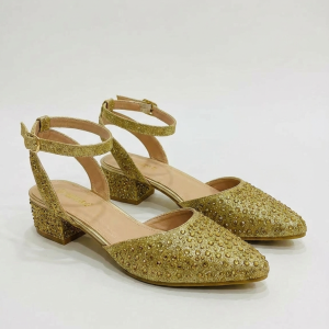 Sparkling Bronze Glitter Slingback Heels with Criss-Cross Straps