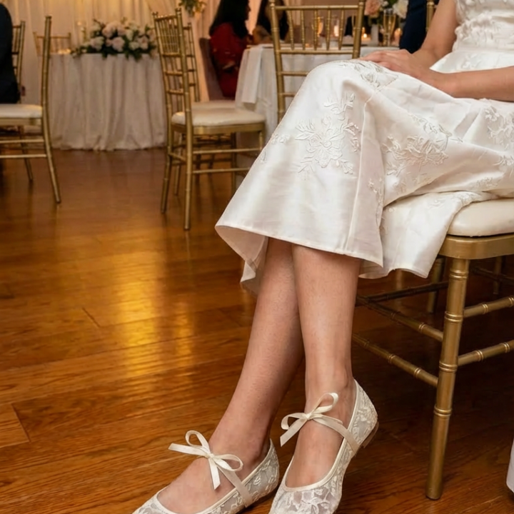 Elegant Pink Lace Ballet Flats with Satin Ribbon Ties - Women's Romantic Mary Jane Shoes (Off White & Pink))