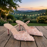 Elegant Pink Floral Lace Pointed Toe Heels with 3D Rose Appliques - Women's Romantic Stiletto Pumps