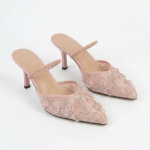 Elegant Pink Floral Lace Pointed Toe Heels with 3D Rose Appliques - Women's Romantic Stiletto Pumps