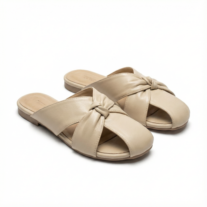 Elegant Knot-Design Soft Slip-On Sandals – Light Off-White & Light Coffee