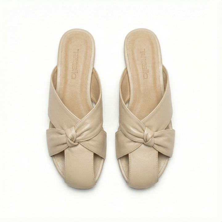 Elegant Knot-Design Soft Slip-On Sandals – Light Off-White & Light Coffee