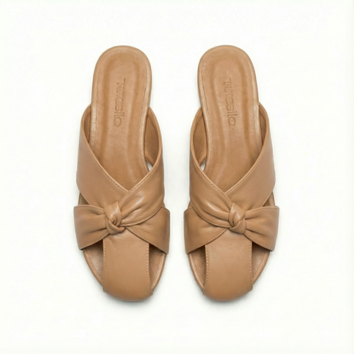 Elegant Knot-Design Soft Slip-On Sandals – Light Off-White & Light Coffee